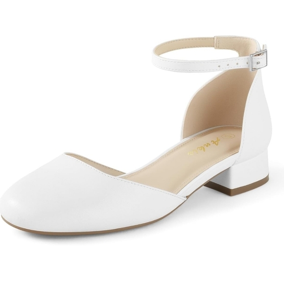 Ankis Shoes - Ankis White PU Ankle Strap 1" Block Heel Shoes, Size 7.5, NIB
